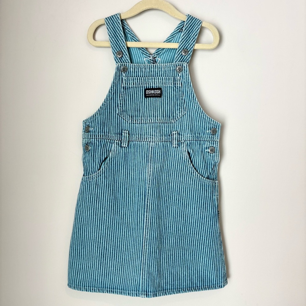 OshKosh B'gosh Blue Striped Overall Skirt  Denim Romper 4
